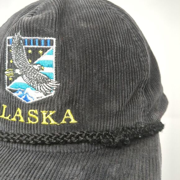 Alaska Snapback Rope Hat Black One Size Corduroy Solid Embroidered - Picture 3 of 10